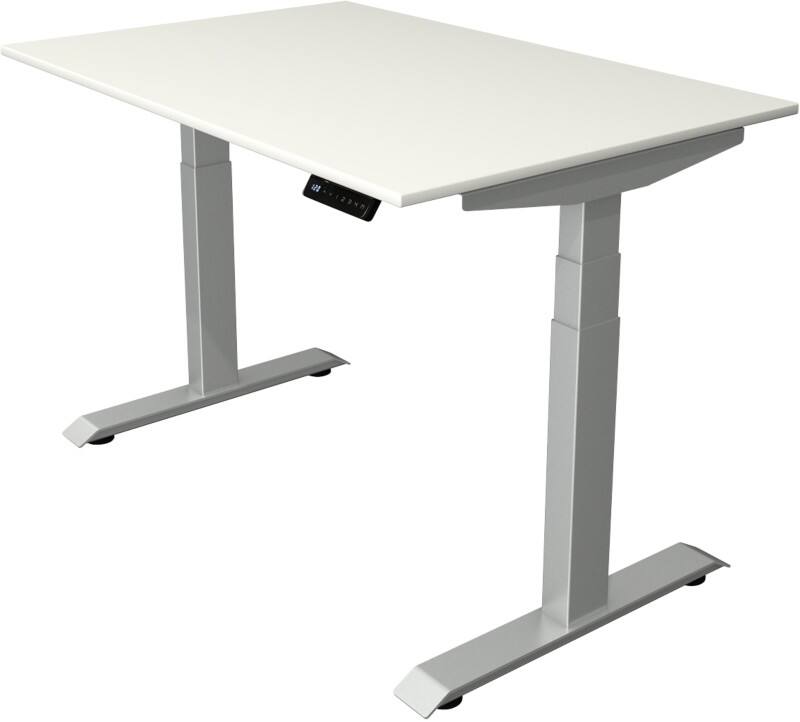 Bureau assis-debout Kerkmann Hauteur ajustable électriquement Blanc Piètement en T 0 tiroirs 0 caissons 1200 (l) x 800 (p) x 1290 (h) mm Bois, métal