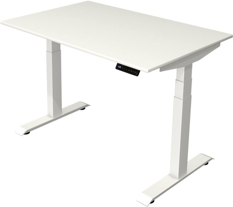 Bureau assis-debout Kerkmann Hauteur ajustable électriquement Blanc Piètement en T 0 tiroirs 0 caissons 1200 (l) x 800 (p) x 1290 (h) mm Bois, métal