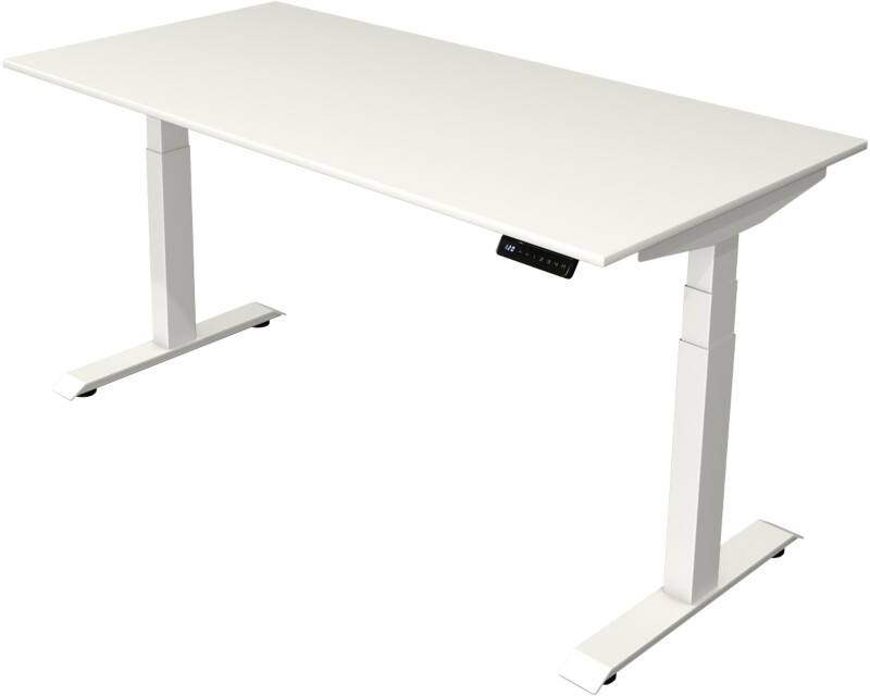 Bureau assis-debout Kerkmann Hauteur ajustable électriquement Blanc Piètement en T 0 tiroirs 0 caissons 1600 (l) x 800 (p) x 1290 (h) mm Bois, métal