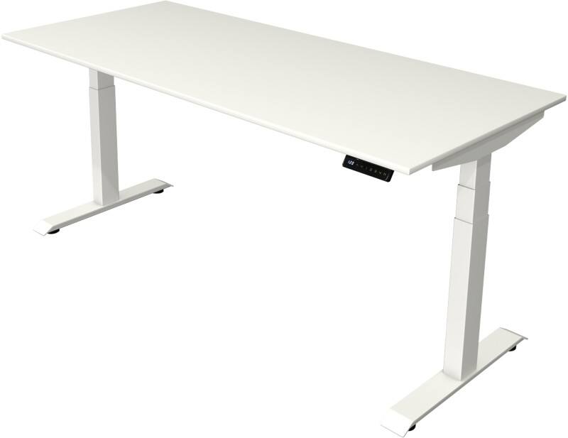 Bureau assis-debout Kerkmann Hauteur ajustable électriquement Blanc Piètement en T 0 tiroirs 0 caissons 1800 (l) x 800 (p) x 1290 (h) mm Bois, métal