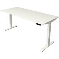 Bureau assis-debout Kerkmann Hauteur ajustable électriquement Blanc Piètement en T 0 tiroirs 0 caissons 1800 (l) x 800 (p) x 1290 (h) mm Bois, métal