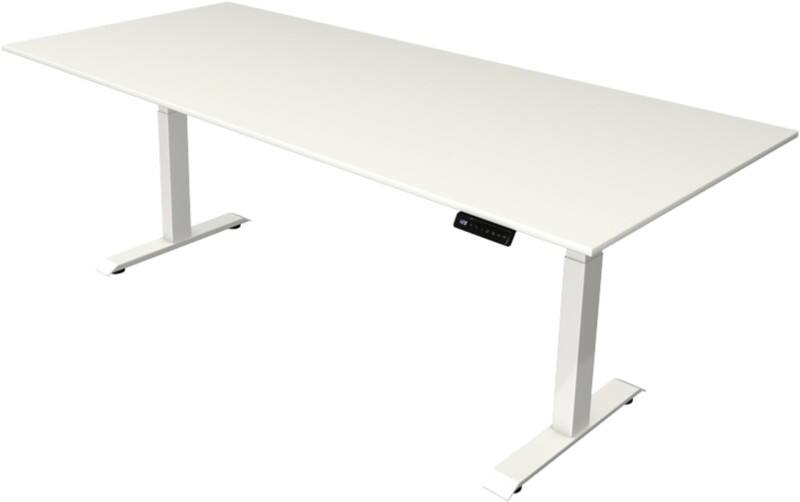 Bureau assis-debout Kerkmann Hauteur ajustable électriquement Blanc Piètement en T 0 tiroirs 0 caissons 2250 (l) x 1000 (p) x 1290 (h) mm Bois, métal