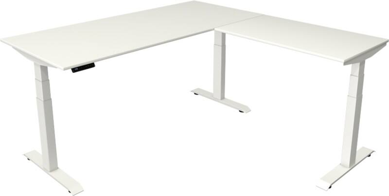 Bureau assis-debout Kerkmann Hauteur ajustable électriquement Blanc Piètement en T 0 tiroirs 0 caissons 1800 (l) x 1800 (p) x 1290 (h) mm Bois, métal