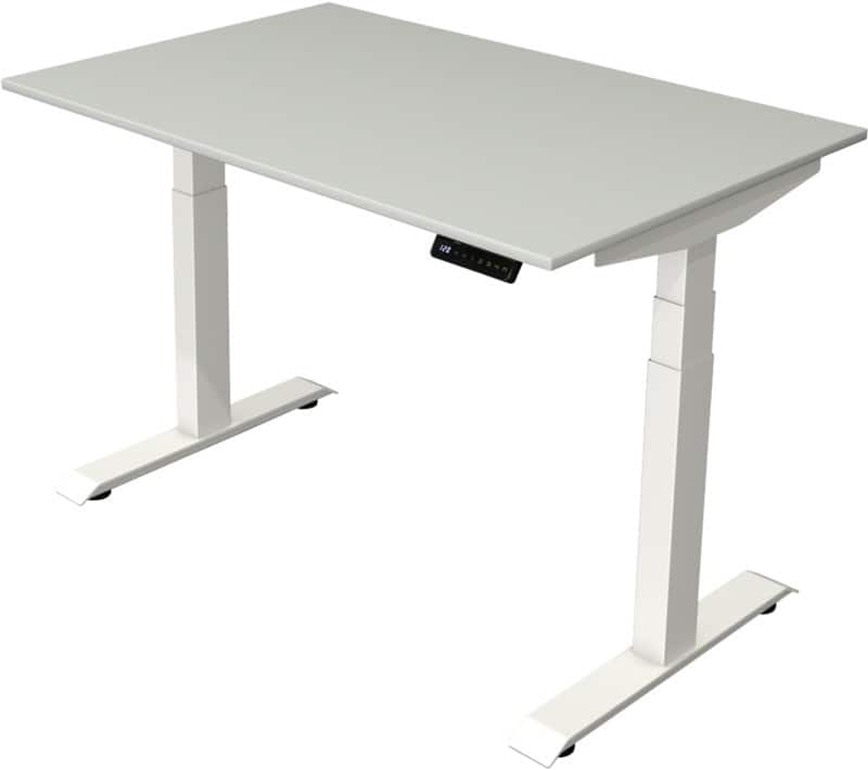 Kerkmann Elektronisch In hoogte verstelbaar Zit-sta-bureau Lichtgrijs T-poot 0 lades 0 ladeblokken 1.200 (B) x 800 (D) x 1.290 (H) mm Hout, Metaal