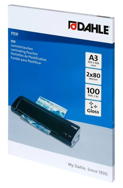 Pochettes de plastification Dahle A3 Brillant 80 (2 x 80 microns) Transparent 100 Unités