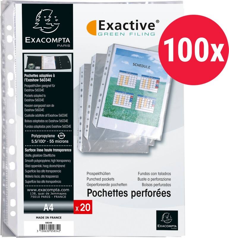 Exacompta Exactive Showtassen A4 Glad Transparant PP (Polypropeen) Boven 5834E 100 Stuks