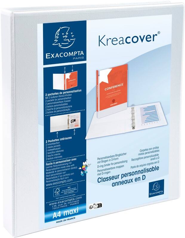 Exacompta Kreacover 16 mm Ringband PP (Polypropeen) A4+ 2 Ringen Wit 54940E 10 Stuks