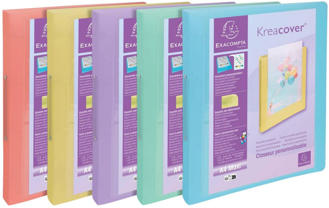 Classeur à anneaux Exacompta Kreacover Pastel 30 mm PP (Polypropylène) A4+ 2 Anneaux Assortiment 54779E 15 Unités