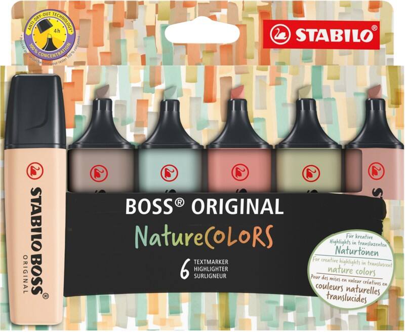 Surligneur STABILO BOSS ORIGINAL NatureCOLORS Assortiment Large Biseauté 2 - 5 mm 6 Unités