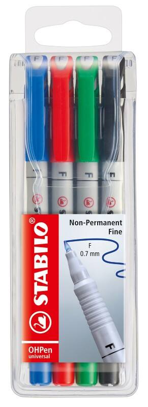 STABILO OHPen universal 852/4 Overheadmarker Fijn Viltstift 0,7 mm Kleurenassortiment 4 Stuks