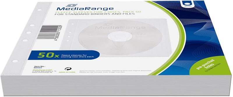 MediaRange CD/DVD Showtassen BOX60 Fleece Wit 50 Stuks