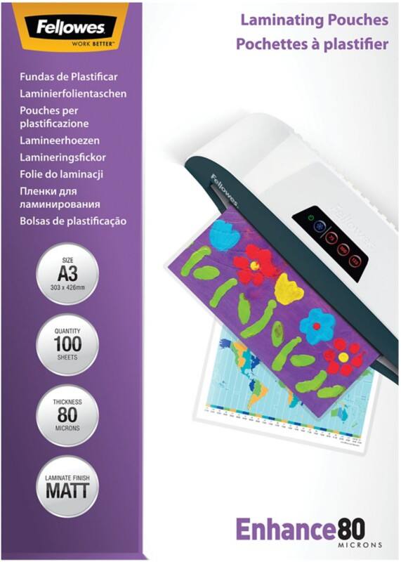Fellowes Enhance Lamineerhoezen A3 Niet zelfklevend Mat 80 micron (2x80) Transparant Pak van 100