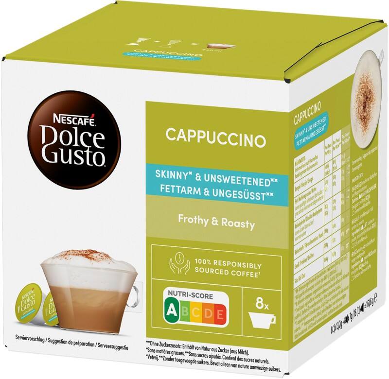NESCAFÉ Dolce Gusto Skinny & Unsweetened Koffiecups Cappuccino Gemalen gebrande koffie en magere melkpoeder 16 Stuks à 10.10 g