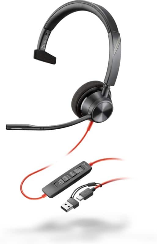 HP Poly Blackwire 3310 Headset Hoofd Active noise-cancelling Met microfoon Mono Zwart