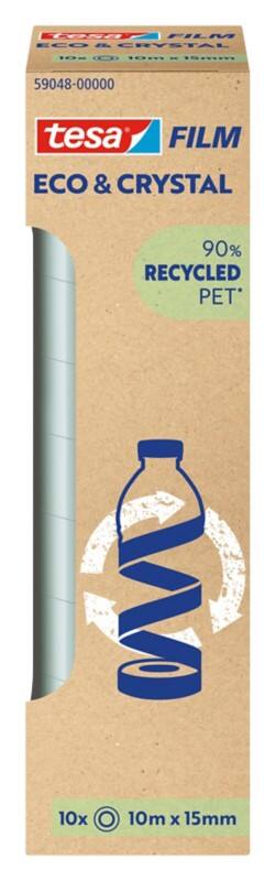 Ruban adhésif de bureau tesa tesafilm eco & crystal 59048 Transparent 15 mm (L) x 10 m (L) Petit centre Film PET 64% Recyclé 64% Recyclé 10 Unités