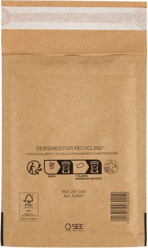 Enveloppes matelassées Mail Lite A/000 Doré Sans fenêtre Bande adhésive 200 unités