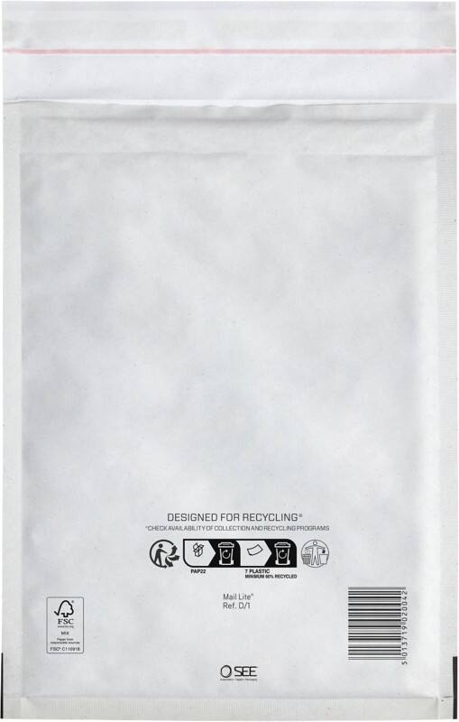 Mail Lite Gevoerde enveloppen D/1 Wit Zonder venster Kleefstrip 200 Stuks