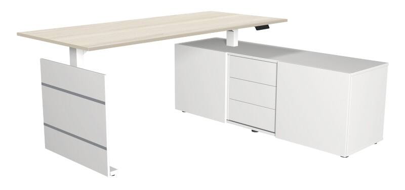 Bureau assis-debout Kerkmann Move 3 Forme libre Brun érable Pied en T 3 Tiroirs 1800 (L) x 800 (P) x 1200 (H) mm Bois