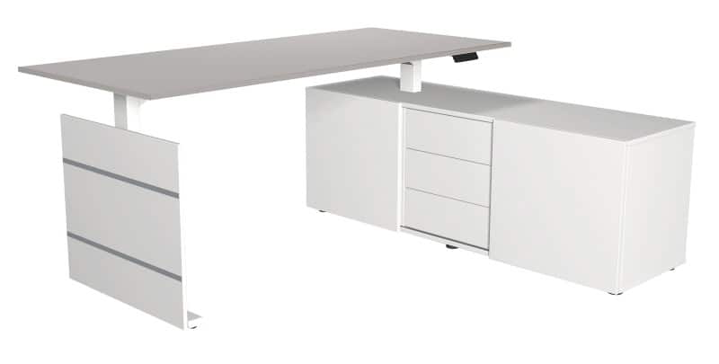 Bureau assis-debout Kerkmann Move 3 Forme libre Gris clair Pied en T 3 Tiroirs 1800 (L) x 800 (P) x 1200 (H) mm Bois
