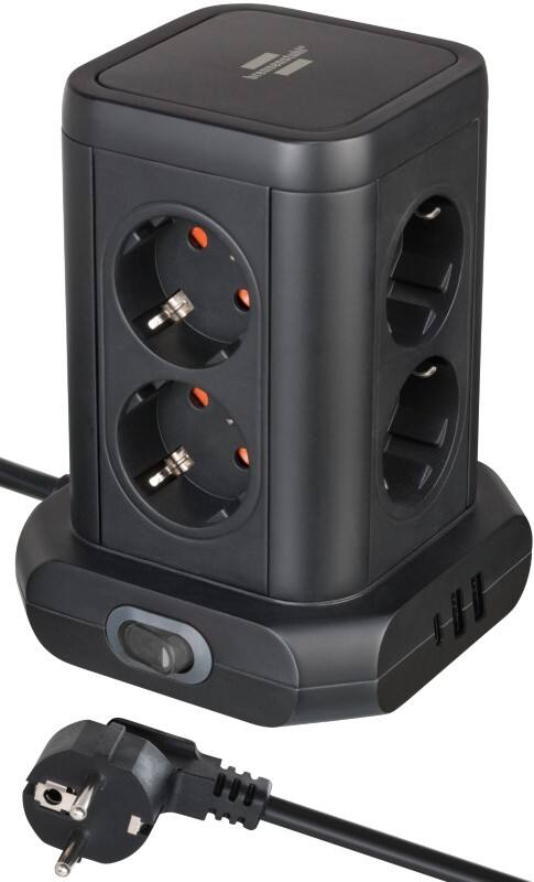 Tour multiprise brennenstuhl 8 prises 2 x USB-A, 1 x USB-C Power Delivery 2 m Noir