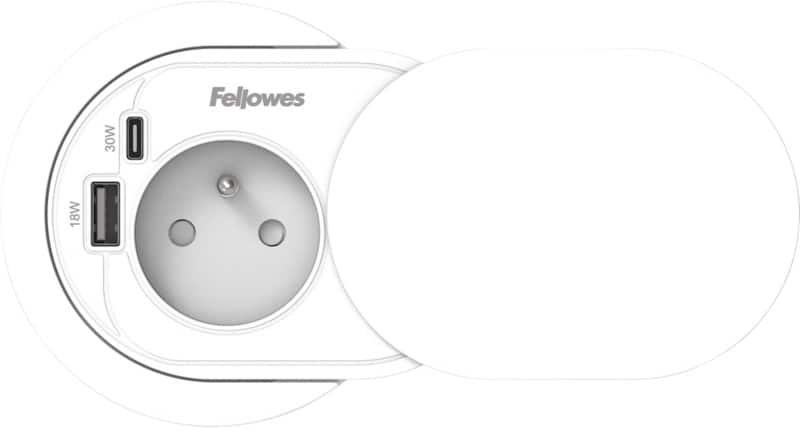 Rallonge Fellowes USB-A et USB-C 1 prise 2 m Blanc