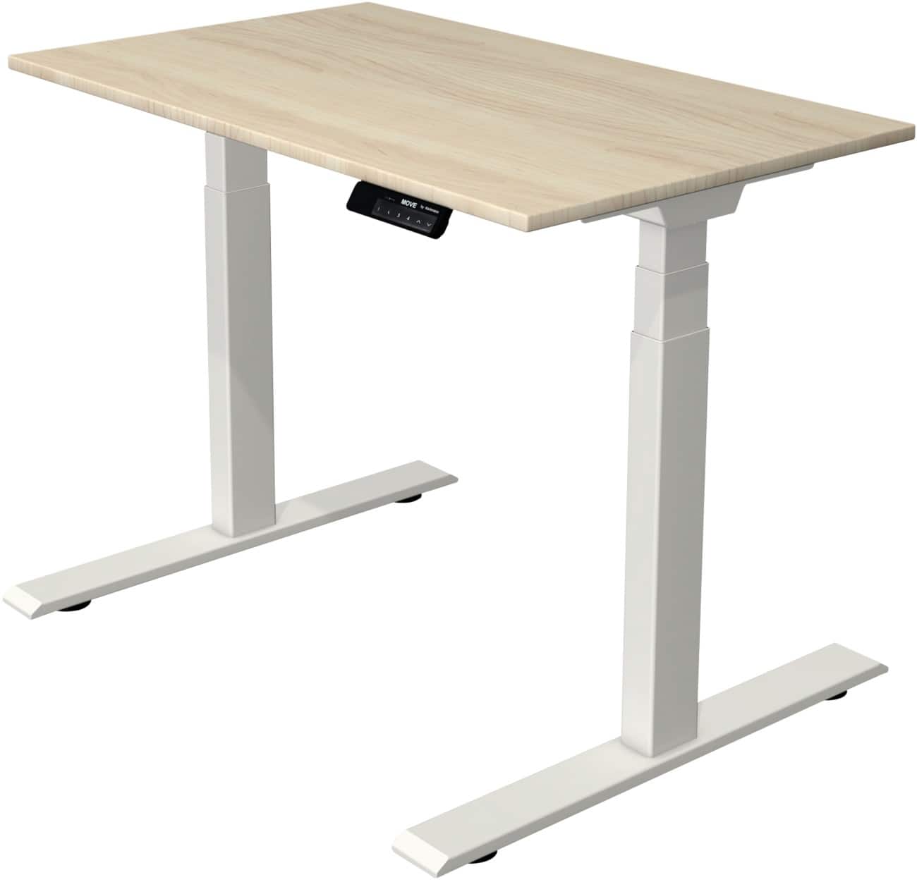 Kerkmann Elektrisch hoogteverstelbaar Zit-sta-bureau Rechthoekig T-voet 1,000(B) x 600 (D) x 1,270 (H) mm Melamine, Spaanplaat, Staal