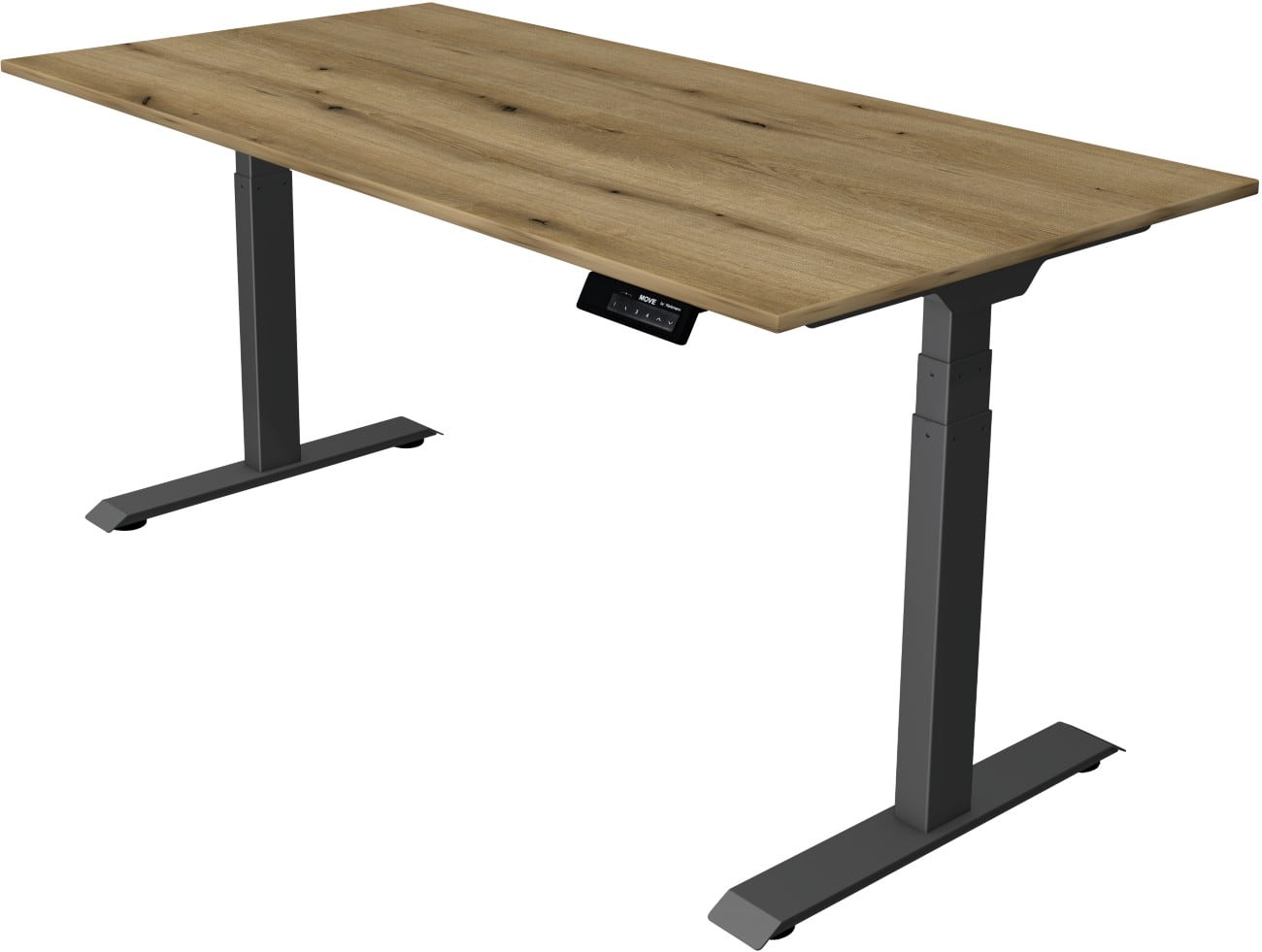 Bureau assis-debout Kerkmann Move 1 stable Hauteur ajustable électriquement Rectangulaire Brun Chêne T-Pied 1600 (L) x 800 (P) x 1270 (H) mm Acier, Aggloméré, Mélamine