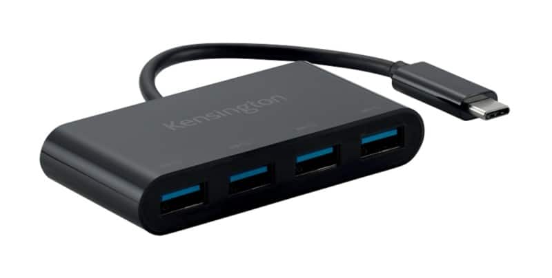 Kensington CH1200 4 x USB-A Female naar 1 x USB-C Male hub K33616WW 10Gbps 4 Poorten Zwart