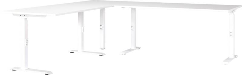 Bureau d'angle GERMANIA Hauteur réglable Aggloméré, Métal Blanc C-Pied 2600 x 2000 x 910 mm
