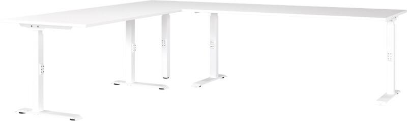 Bureau d'angle GERMANIA Hauteur réglable Chêne Aggloméré, Métal Blanc C-Pied 2600 x 2200 x 910 mm