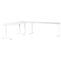 Bureau d'angle GERMANIA Hauteur réglable Chêne Aggloméré, Métal Blanc C-Pied 2600 x 2200 x 910 mm