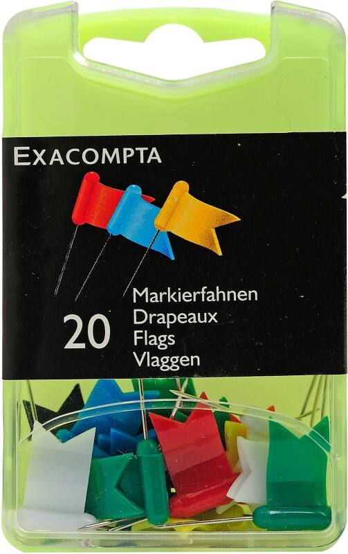 Exacompta Landkaartpunaises Vlag Kleurenassortiment Pak van 20