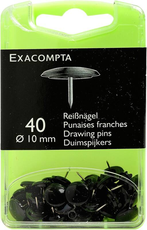 Exacompta Punaises PS (Polystyreen) 10 mm Zwart Pak van 40