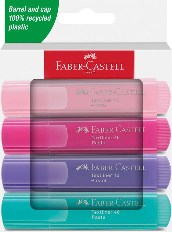 Faber-Castell Textliner 46 Tekstmarker Kleurenassortiment Medium Beitelpunt 1 - 5 mm 4 Stuks