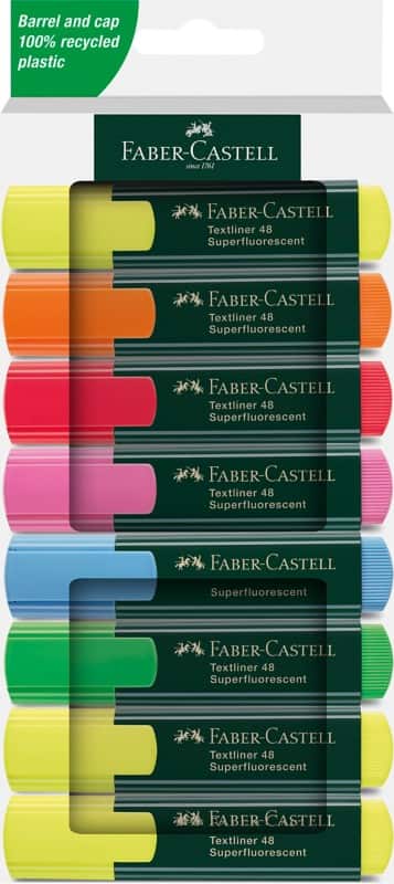 Faber-Castell Textliner 48 Tekstmarker Kleurenassortiment Medium Beitelpunt 1 - 5 mm Navulbaar 8 Stuks