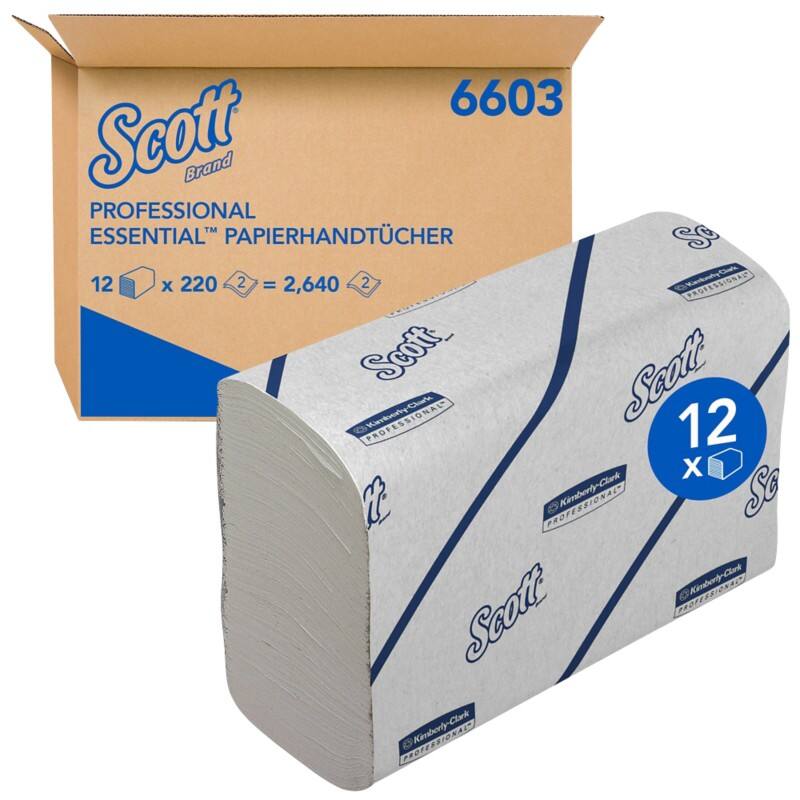 Scott Essential Papieren handdoeken Smalle vouw Wit 2-laags 6603 12 Stuks à 220 Vellen