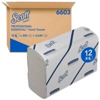 Essuie-mains Scott MAINLINE Pliage fin Blanc 6603 12 Unités de 220 Feuilles