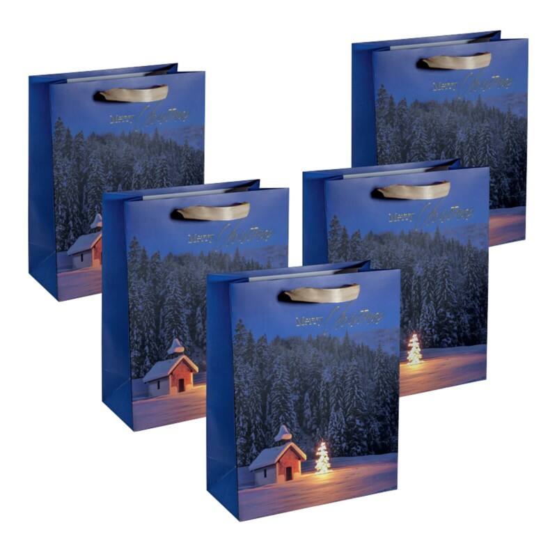 Sigel Large Geschenktas Papier Blauw 26 x 12 x 33 cm 5 Stuks