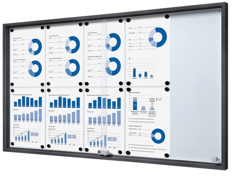 SHOWDOWN Vitrine Magnetisch 10 x A4 Wandmontage Afsluitbaar Binnen 112,6 (B) x 64,1 (H) cm Antraciet