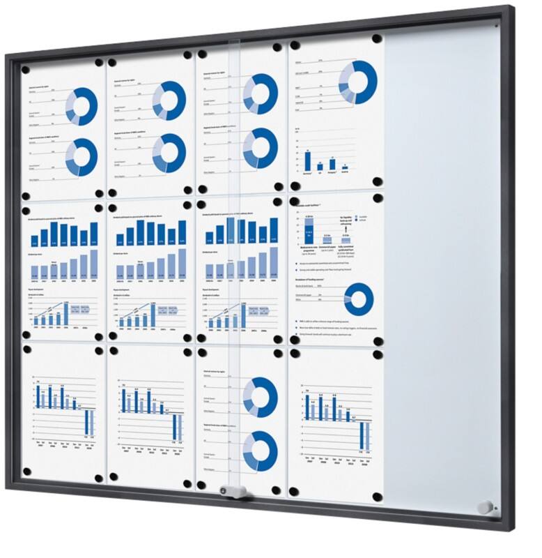 Vitrine SHOWDOWN Magnétique 15 x A4 Montage mural Verrouillable Intérieur 112,6 (l) x 94,8 (h) cm Anthracite