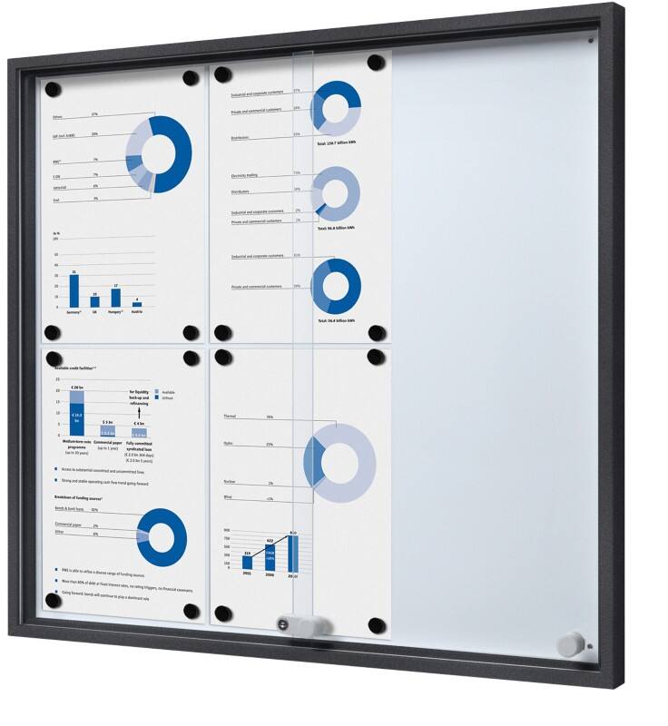 Vitrine SHOWDOWN Magnétique 6 x A4 Montage mural Verrouillable Intérieur 68,6 (l) x 64,1 (h) cm Anthracite