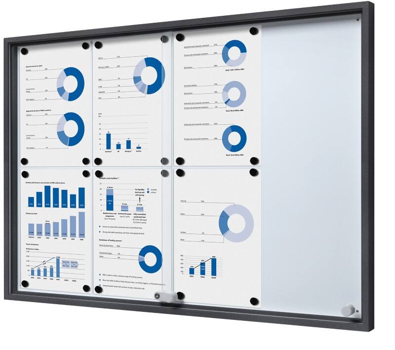 Vitrine SHOWDOWN Magnétique 8 x A4 Montage mural Verrouillable Intérieur 90,6 (l) x 64,1 (h) cm Anthracite