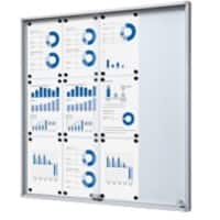 Vitrine SHOWDOWN Magnétique 12 x A4 Montage mural Verrouillable Intérieur 94,8 (l) x 90,6 (h) cm Argenté