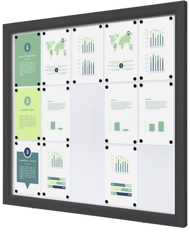 Vitrine SHOWDOWN Magnétique 15 x A4 Montage mural Verrouillable Extérieur 119 (l) x 101,2 (h) cm Anthracite