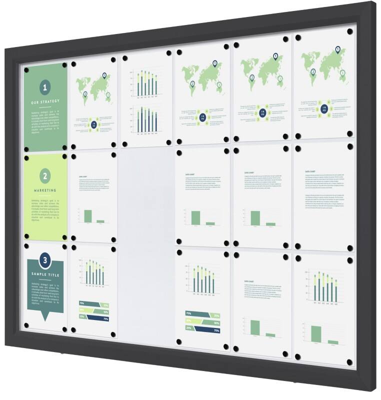 Vitrine SHOWDOWN Magnétique 18 x A4 Montage mural Verrouillable Extérieur 141 (l) x 101,2 (h) cm Anthracite