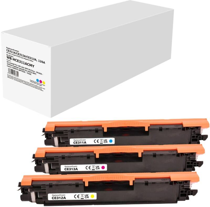 Toner CE311A/CE312A/CE313A Compatible HP Cyan, Magenta, Jaune 3 Unités