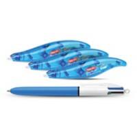 Tipp-Ex Exact Liner Correctieroller 5 mm x 6 m Blauw 3 stuks + BIC 4-kleurenbalpen
