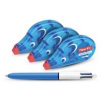 Tipp-Ex Pocket Mouse Correctieroller 4,2 mm x 10 m 3 stuks + BIC 4-kleurenbalpen