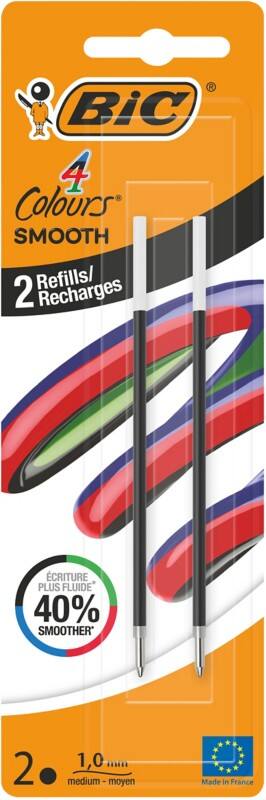 Recharge pour stylo-bille BIC 4 couleurs 0,32 mm Moyen Noir 2 unités