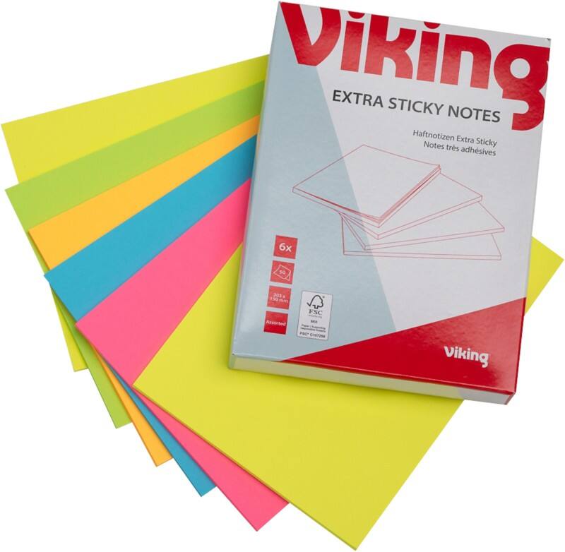 Viking Zelfklevende memoblaadjes Rechthoekig 150 x 203 mm Blanco Kleurenassortiment 6 Stuks à 50 Vellen